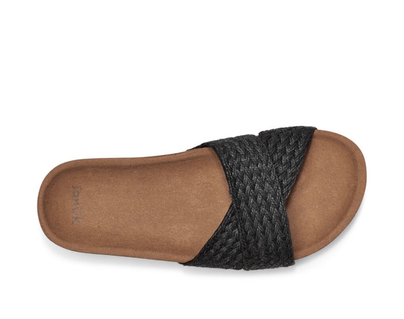 Sanuk She Cruzy Jute Vegan Slide Women's Sandals Black | Canada 93BEX